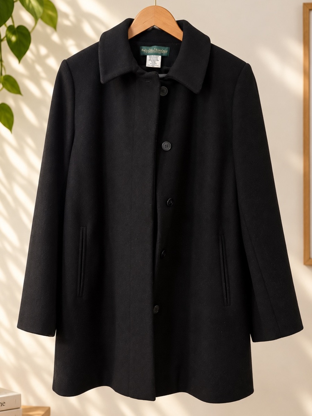 Hervé Bernard Black Wool Coat Jacket Womens 10 Long Sleeve Lined Classic Size 10